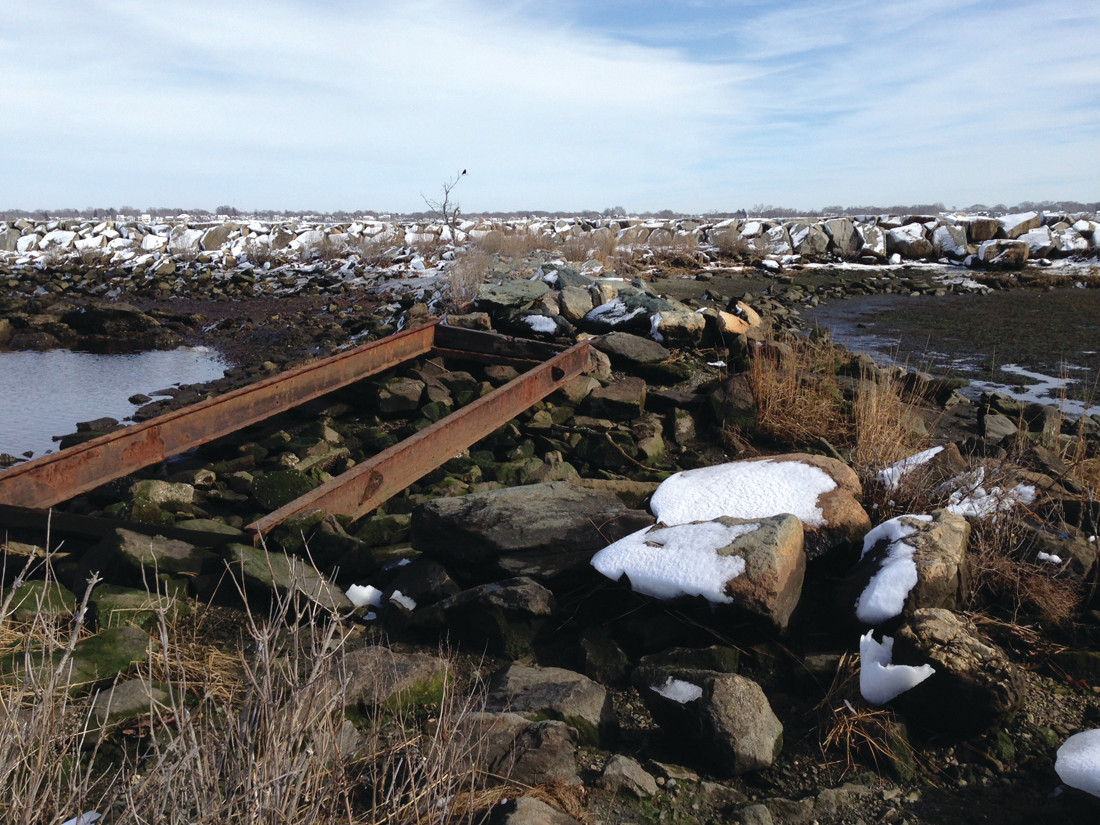 WHAT’S LEFT: Super Storm Sandy stripped the causeway bridge of its decking.