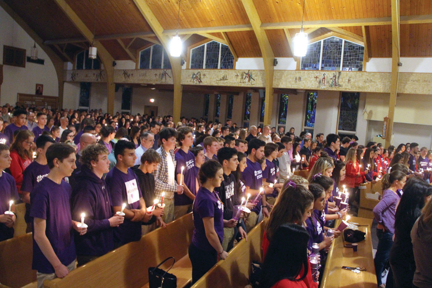 LIGHTS FOR CIRELLA: St. Gregory the Great Church in Cowesett was filled for Friday’s vigil for 16-year-old Gianna Cirella, who died last Wednesday.