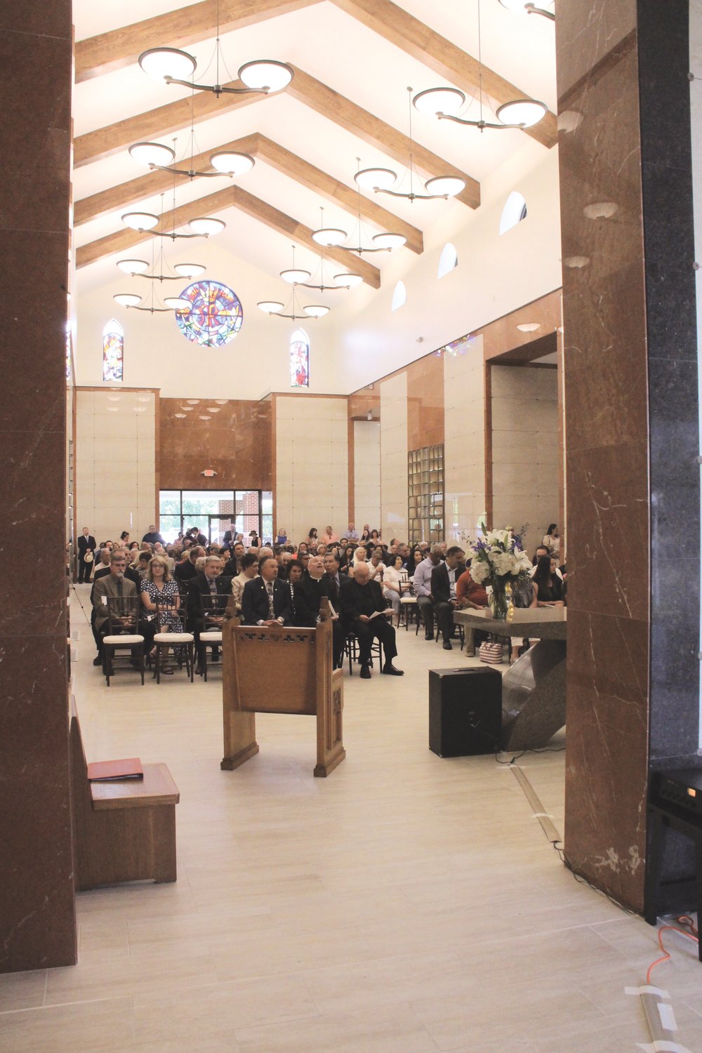 A FULL CHAPEL: More than 150 people gathered in the mausoleum chapel for dedication ceremonies.