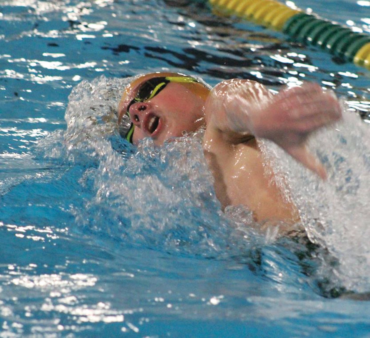 SWIMMING AWAY WITH
THE WIN: Bishop Hendricken’s
Ryan Kornacki
competes against visiting
La Salle Academy last
week at the McDermott
Pool in Warwick. The
Hawks rolled to a 69-25
win over the Rams, and Kornacki
came up big with
two second-place finishes.
The defending champs are
back at it this Thursday
when they host Lincoln.