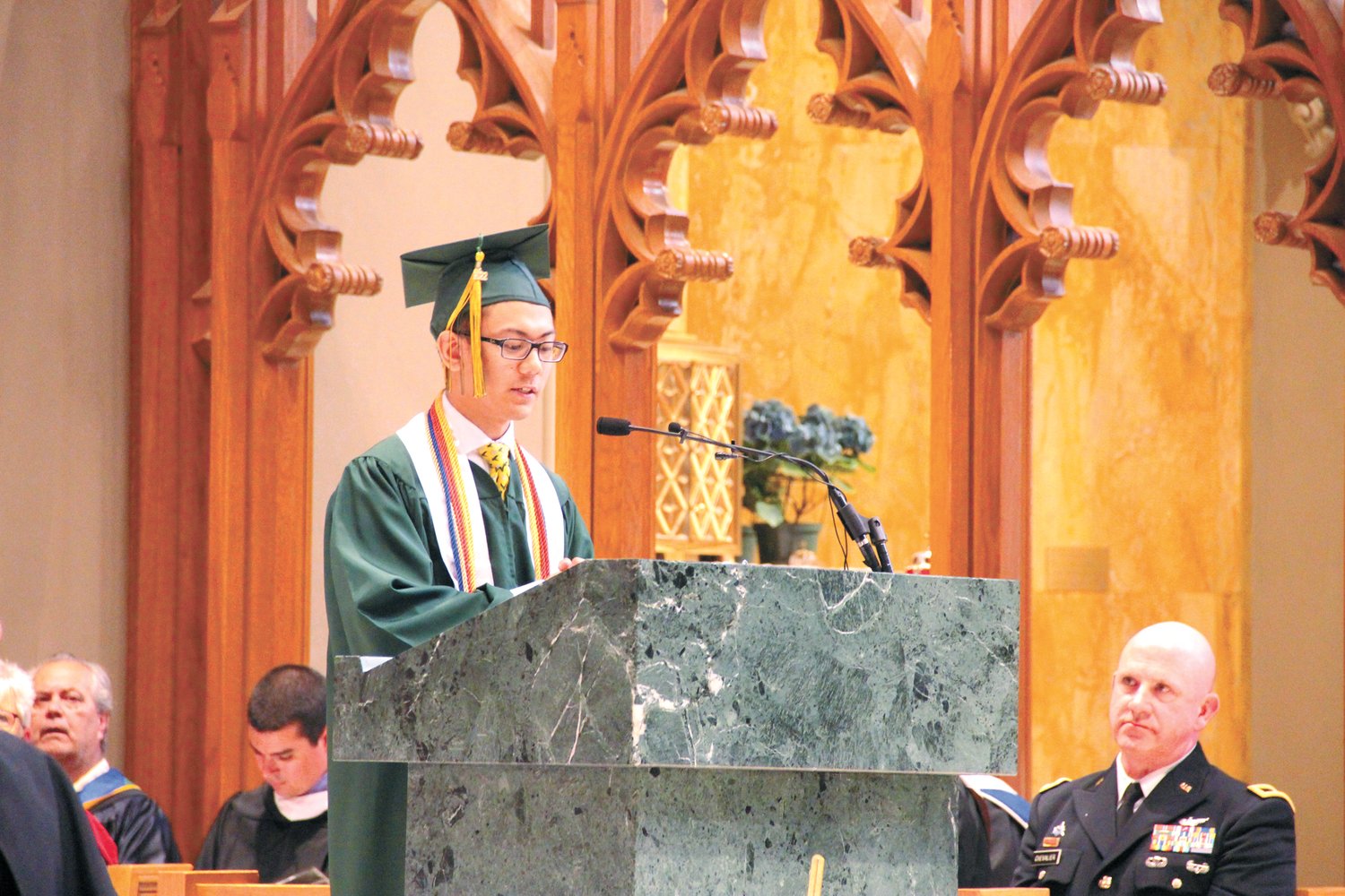 Hendricken  Class of 2022 Valedictorian Daniel Franchetti addresses his classmates during Monday’s graduation.