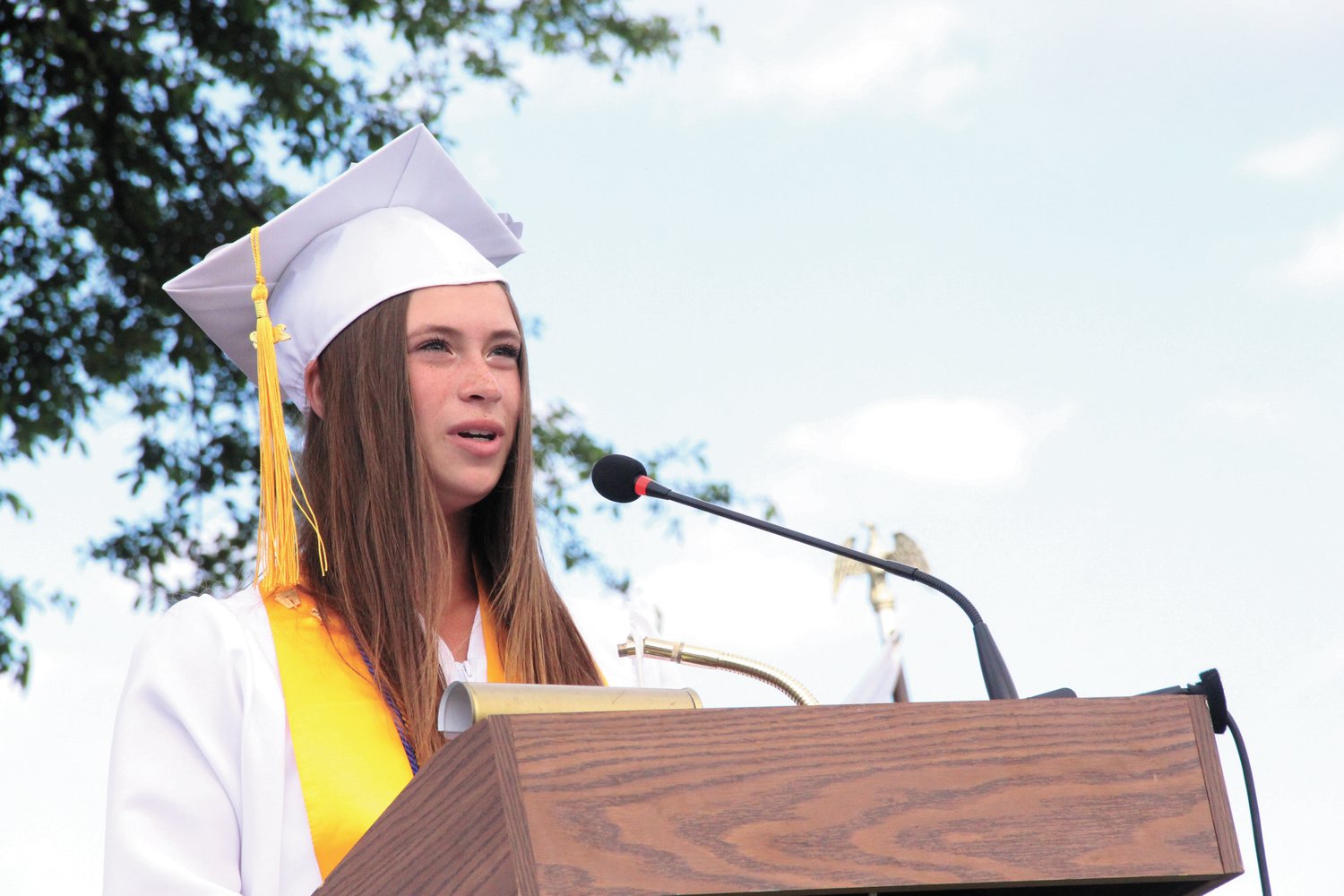 Pilgrim Class of 2022 Salutatorian Sophia Schobel spoke to her class and those in attendance during graduation on Tuesday Afternoon at the Aldrich Mansion.
