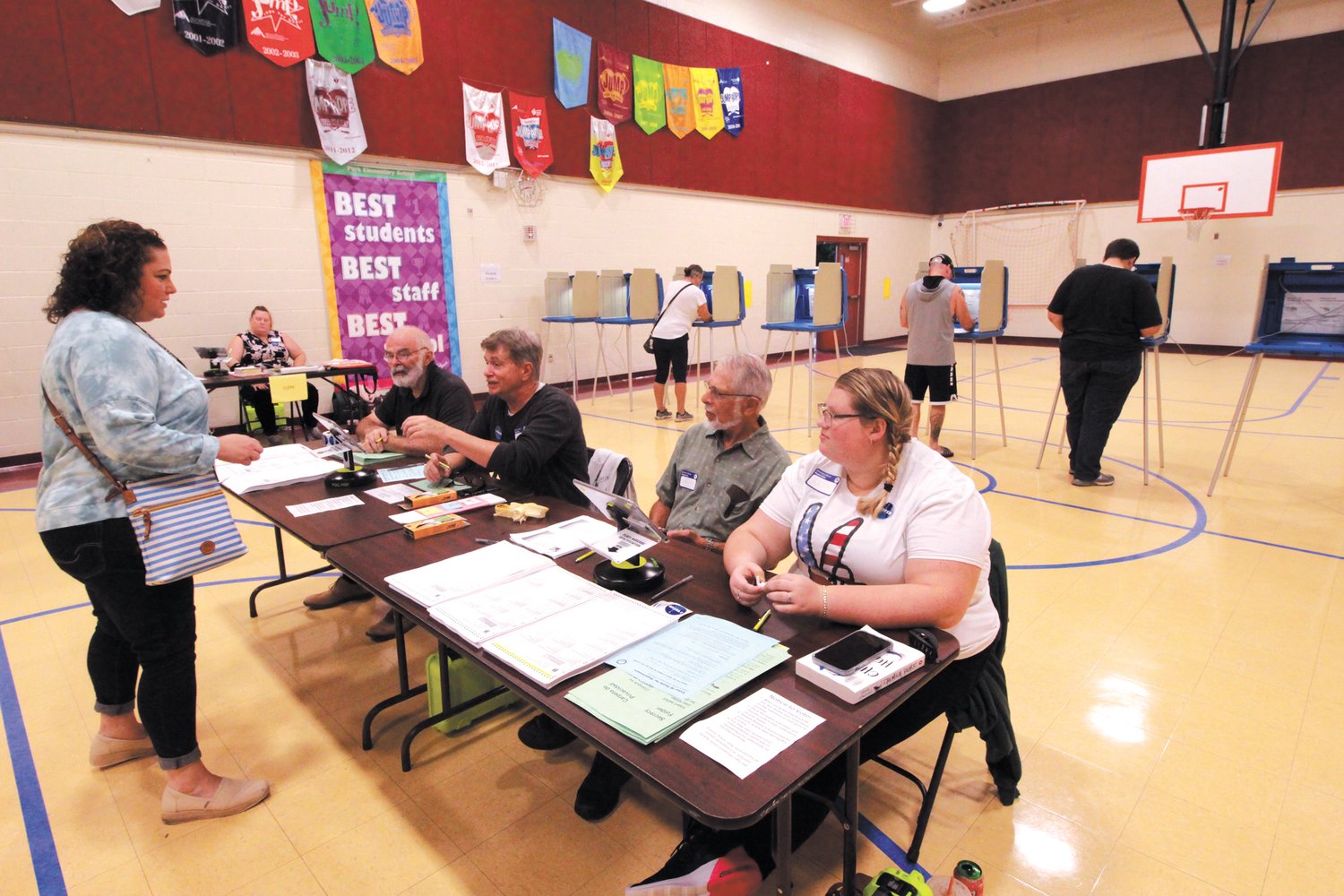 WORKERS OUT NUMBERED VOTERS: Voter turnout was space as evidenced by this view Tuesday morning at Park Schools.
