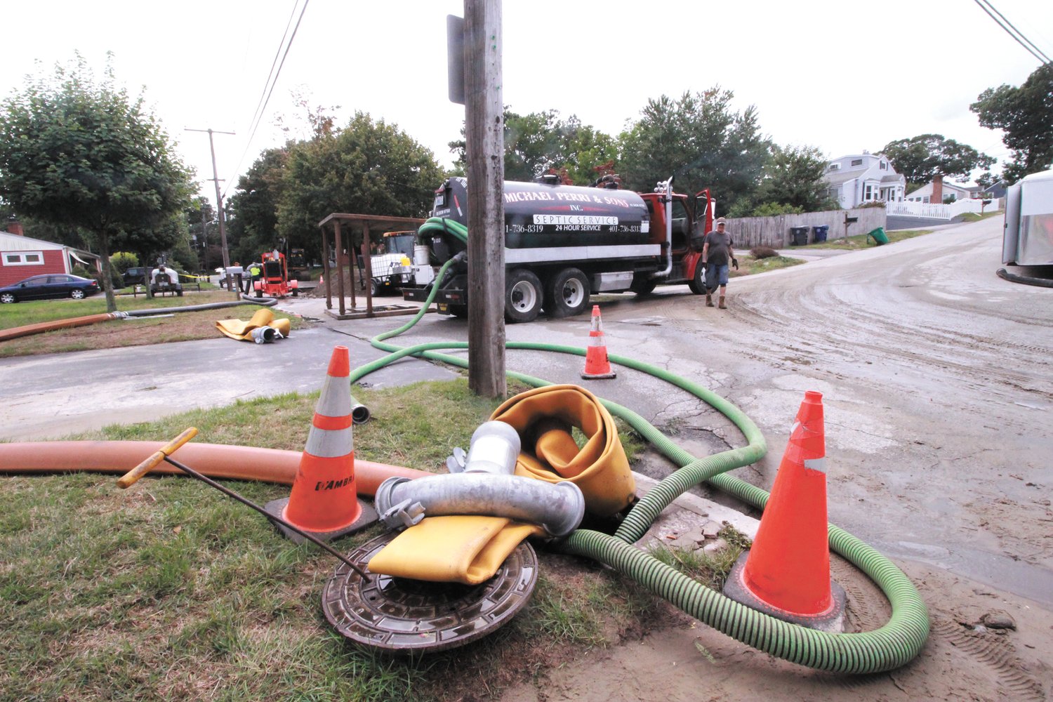SHUTTING OFF THE LEAK: With a bypass to the broken pipe in place, the site of the break Wednesday morning was in stark contrast to the river of wastewater that defined the scene last Monday.