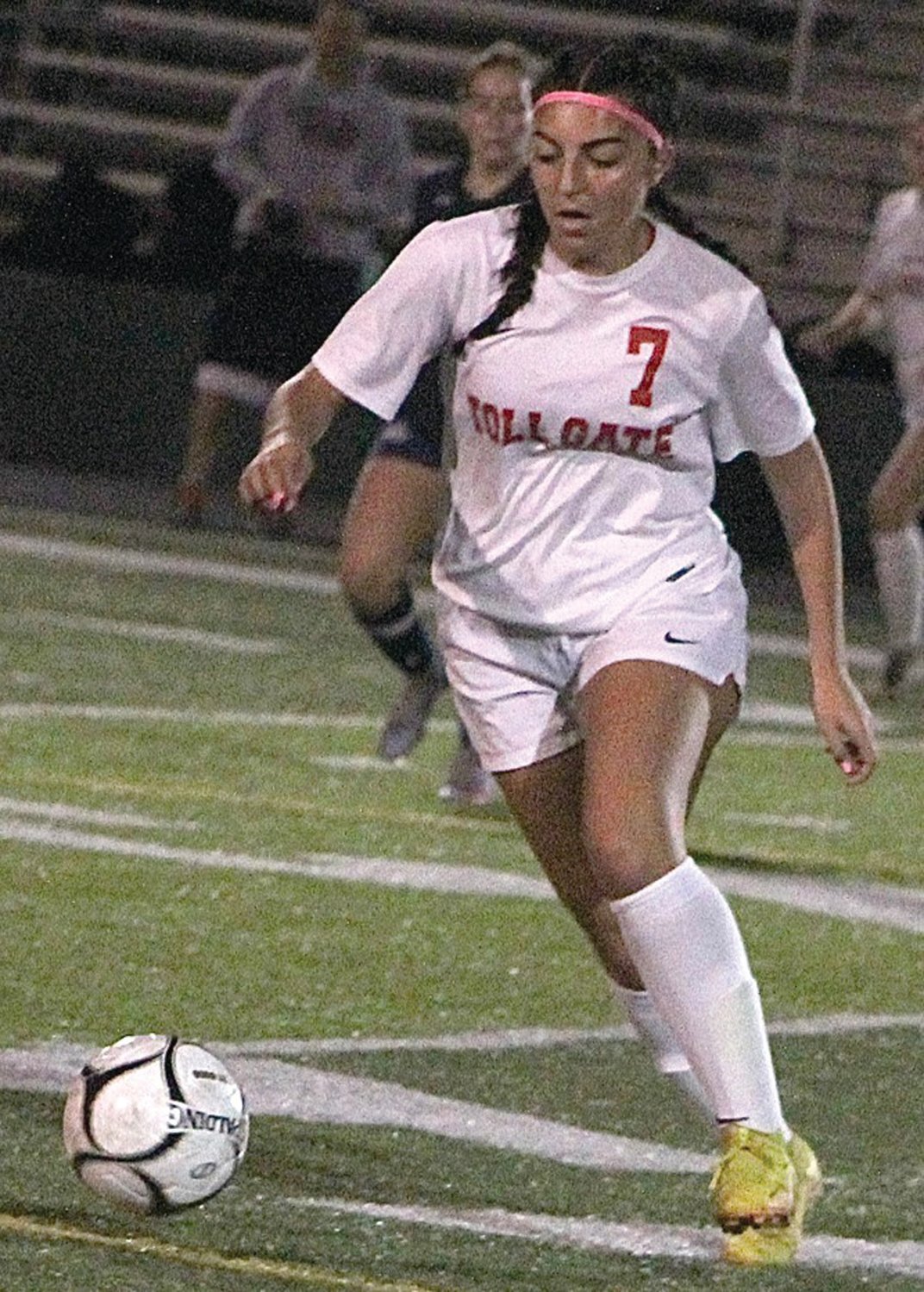 SECOND IN THREE YEARS: Toll Gate’s Ava Ficher takes the ball up the field.