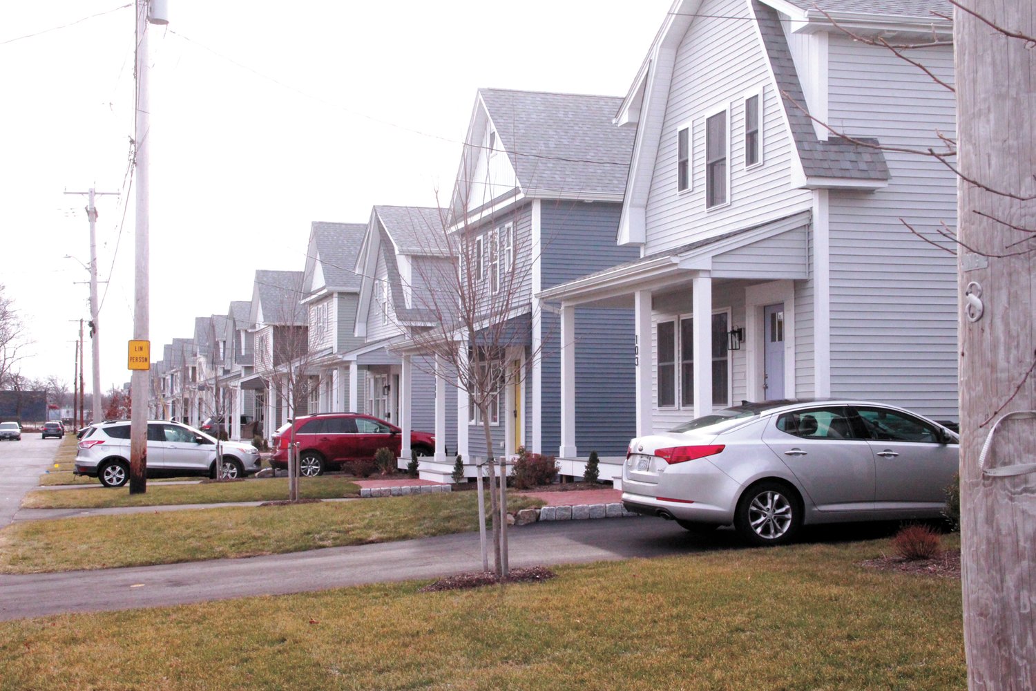 ROW OF CONDOS: The 19 single-family condos, with units selling in the range of $400,000, is the first phase of 75 condos on Graystone and Kilvert Streets. The remaining units will be part of townhouses on Kilvert Street. (Warwick Beacon photo)