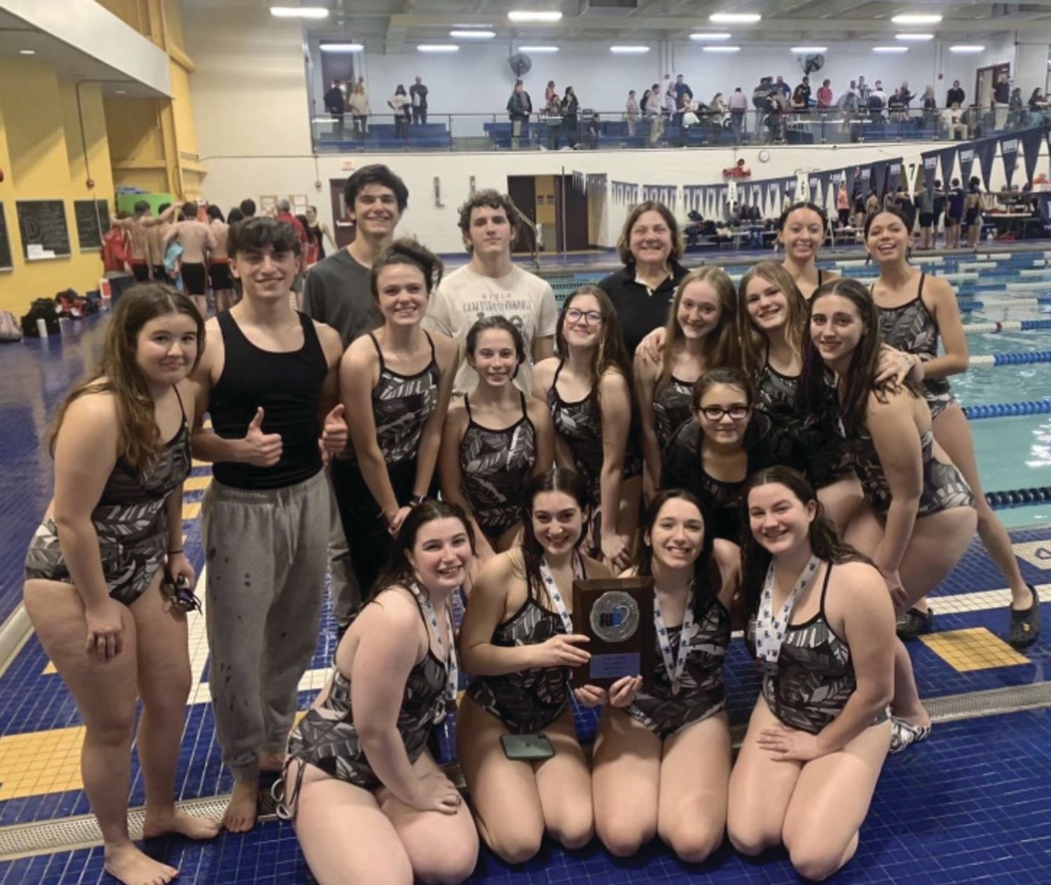 SECOND PLACE: The Pilgrim girls swim team last week. (Submitted photos)
