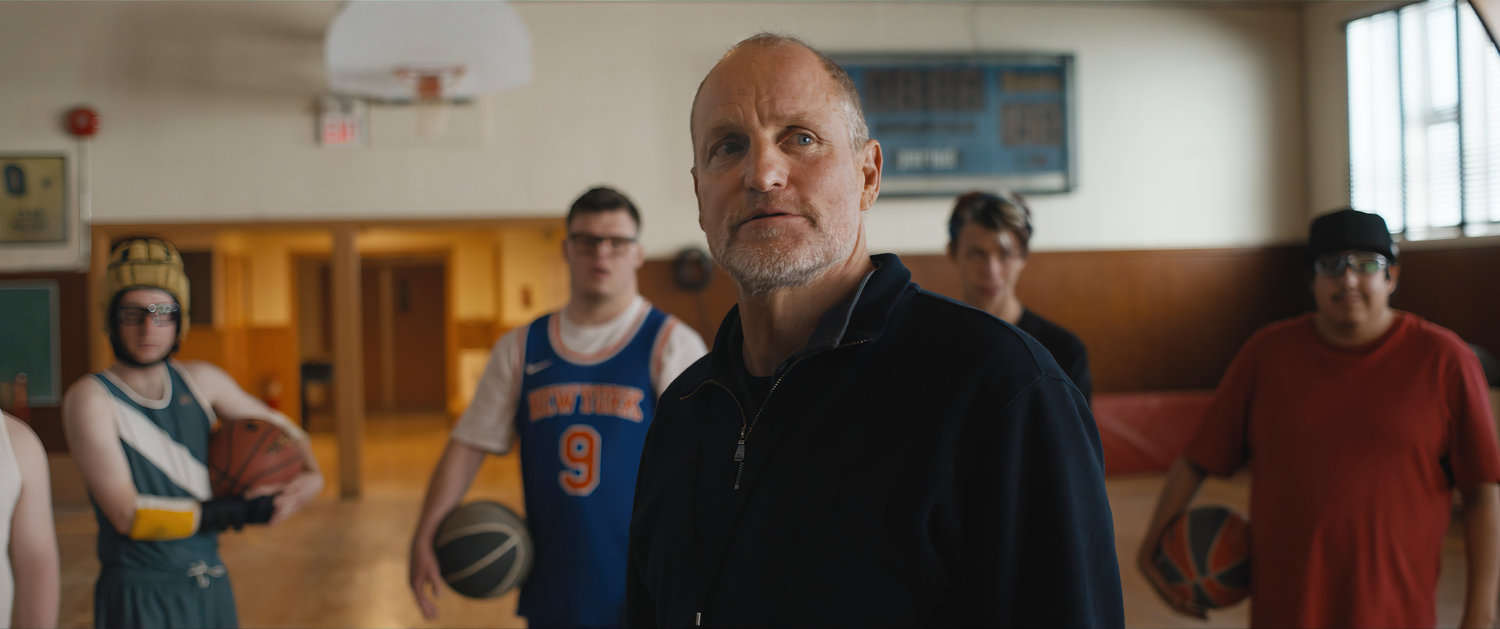 (L to R) Casey Metcalfe as Marlon, James Day Keith as Benny, Woody Harrelson as Marcus, Ashton Gunning as Cody, and Tom Sinclair as Blair in CHAMPIONS, directed by Rhode Island's Bobby Farrelly.
