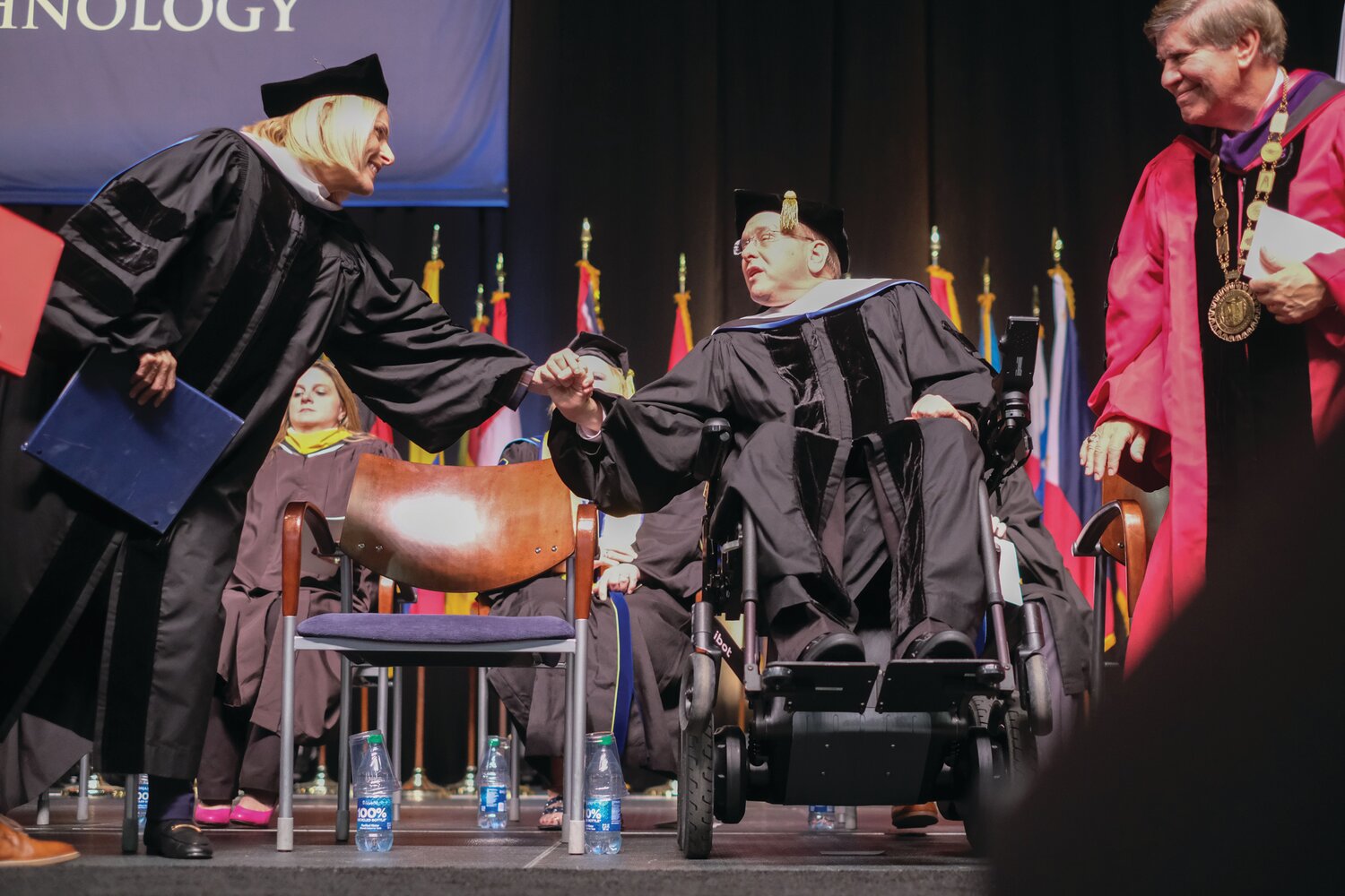 SHARING THE SPOTLIGHT AT GRADUATION: Academy-Award winning actress and activist Marlee Matlin and former Congressman James Langevin were recognized for their achievements with honorary degrees Sunday by New England Institute of Technology.  (Photo courtesy of NEIT)