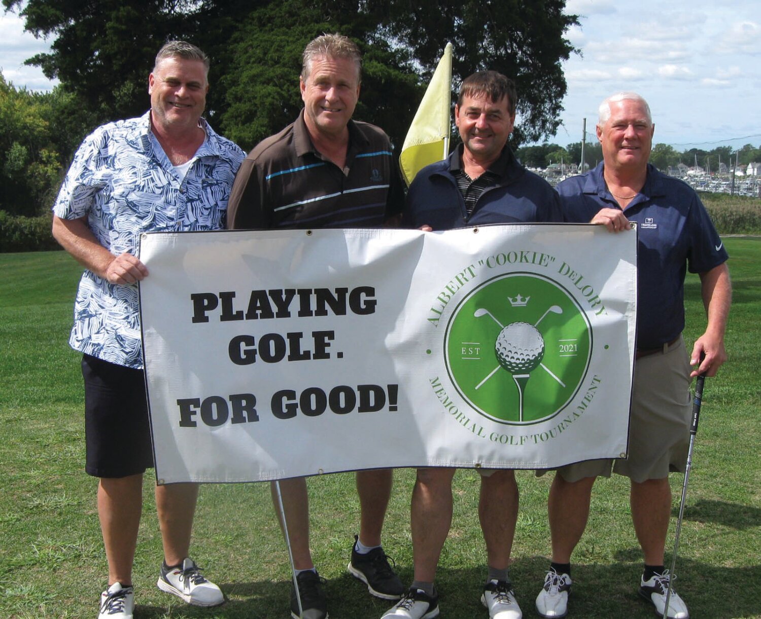 CHAMPS CORNER: The foursome of Buddy Lamphere, Tom Forte, Bill Cilley and Bob Campbell captured top honors in Friday’s 3rd Annual Albert “Cookie” DeLory Memorial Golf Tournament. (Photos courtesy of Dick Warner)
