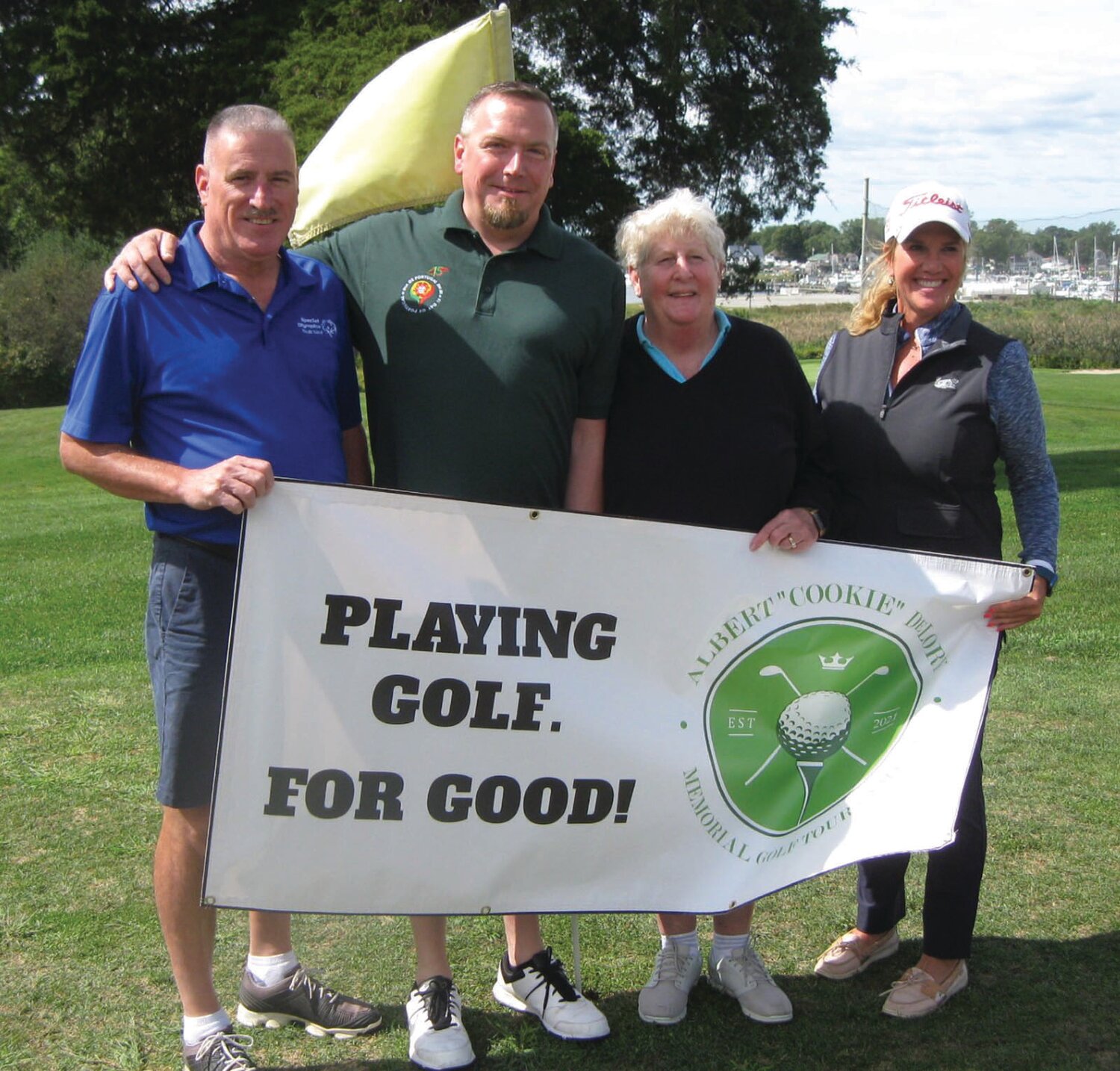 TITLE TEAM: Tri-City Elks Exalted ruler Jim Fletcher, Cheryl Rebello, Jen McCorory and Bruce Martell captured the Mixed Division of the 3rd Annual Albert “Cookie” Memorial Golf Tournament.
