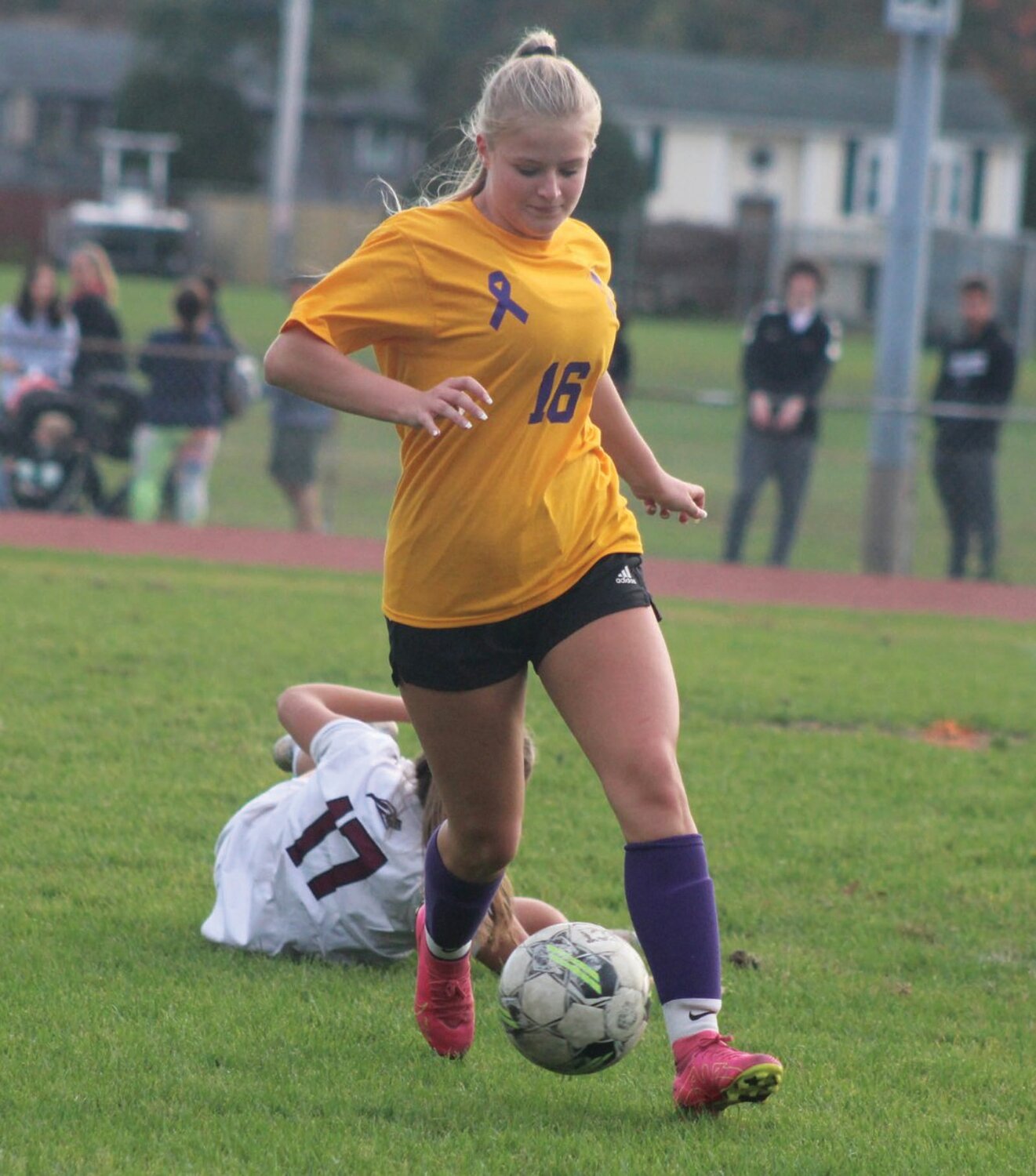 TOUGH DEFENSE: Carly Gayman steals the ball on Monday.